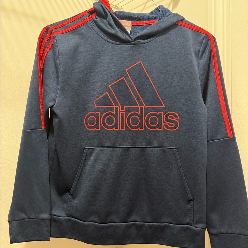 Boy’s Adidas Navy Blue Hoodie with Red Stripes